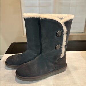 Koolaburra by UGG Charcoal Suede Button-Accent Winter Boots